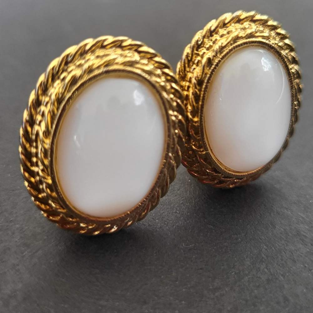 Elegant Gold & White Clip-On Earrings